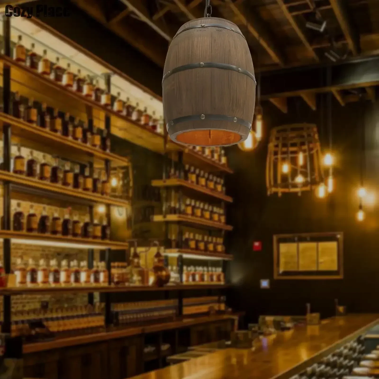 Wine & Beer Guayaquil - 소박한 빈티지 샹들리에 나무 펜던트 조명